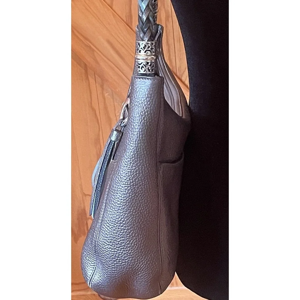 Brighton Barbados  Pebbled Leather Hobo Shoulder Handbag Braided Strap